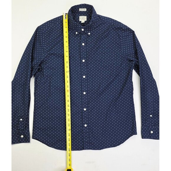 J. Crew Slim Untucked Stretch Size Large Mens Navy White Polka Dot Button Down - Picture 9 of 10
